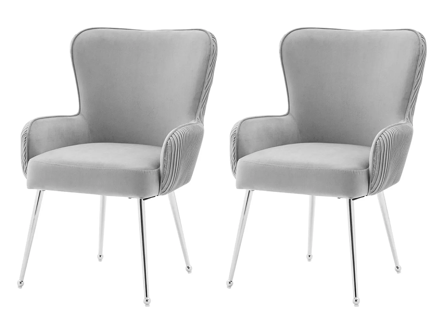 Juego de 2 sillas de terciopelo - 83 x 53 x 57 cm - cuatro patas de metal plateado - con reposabrazos y pies regulables - gris