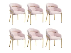 Juego de 6 sillas de terciopelo rosa - Patas de metal - Para salón, dormitorio, comedor