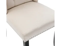 Juego de 6 sillas de terciopelo con patas de roble - decoradas con remaches - Beige