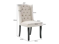 Juego de 6 sillas de terciopelo con patas de roble - decoradas con remaches - Beige