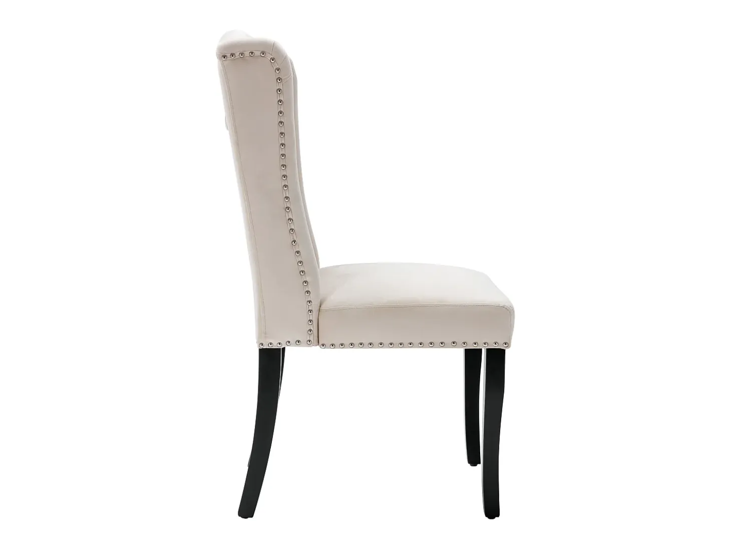 Juego de 6 sillas de terciopelo con patas de roble - decoradas con remaches - Beige