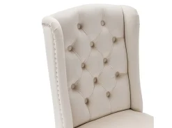 Juego de 6 sillas de terciopelo con patas de roble - decoradas con remaches - Beige