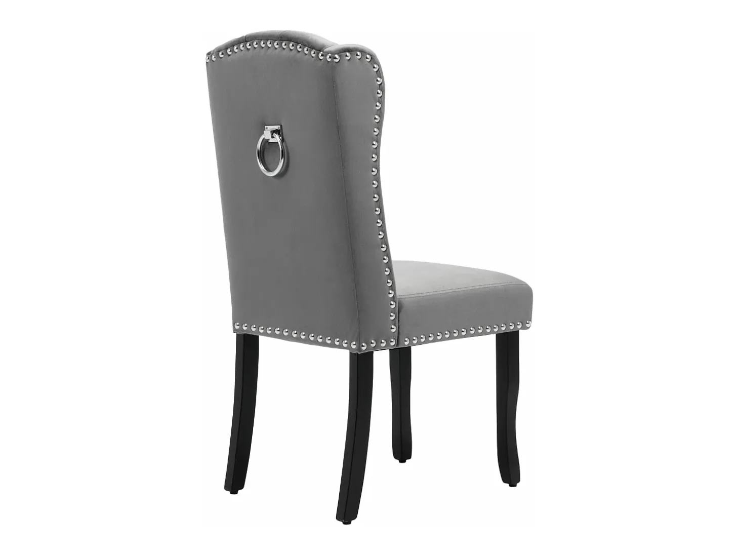 Juego de 2 sillas de terciopelo con patas de roble - decoradas con remaches - Gris