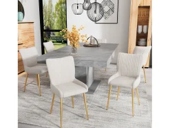 Juego de 4 sillas de terciopelo con patas metálicas doradas – beige