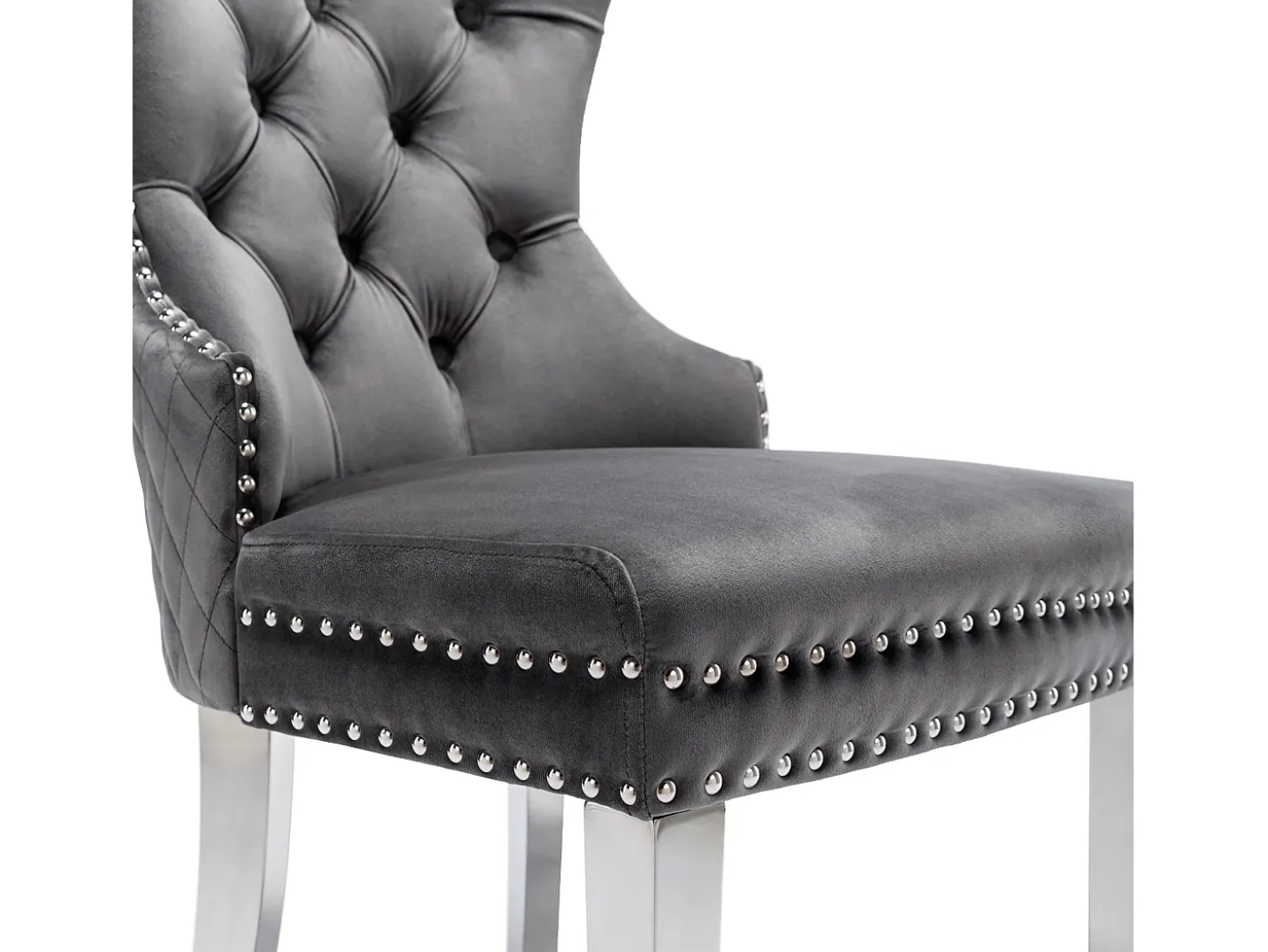 Juego de 6 sillas de terciopelo con patas de metal - Gris
