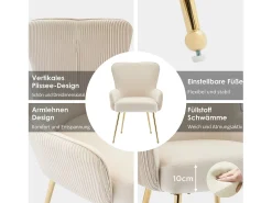 Juego de 2 sillas de terciopelo beige - Patas de metal dorado - Patas ajustables