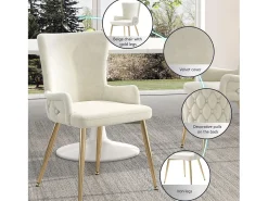 Juego de 4 sillas de terciopelo - patas de metal dorado - Beige