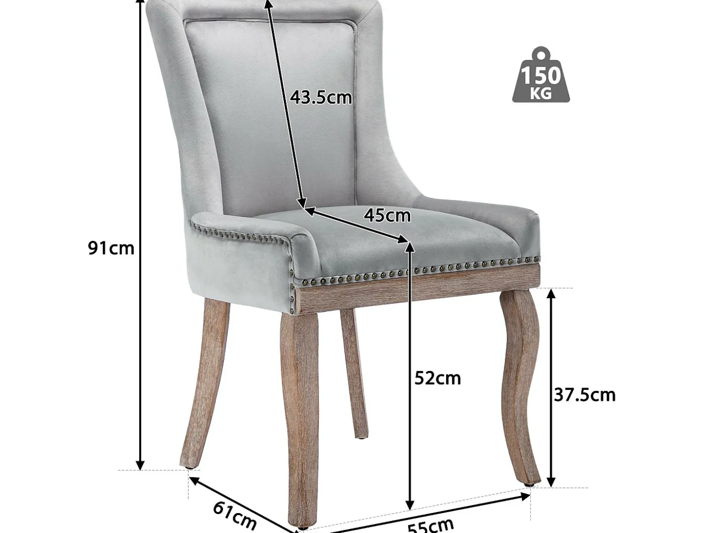 Juego de 4 sillas de terciopelo - con patas de madera maciza - gris