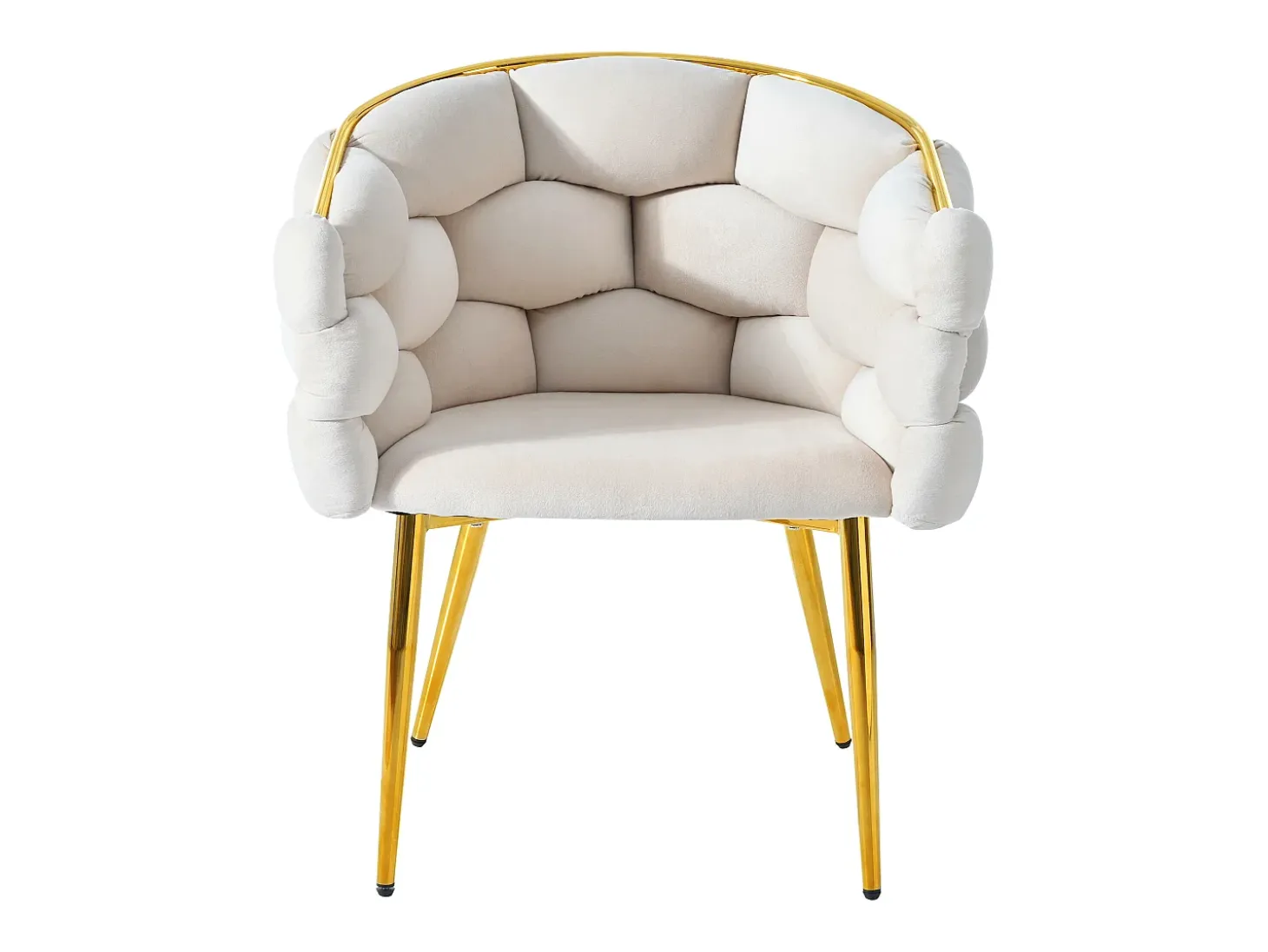 Juego de 2 sillas de terciopelo y metal, respaldo dorado – beige