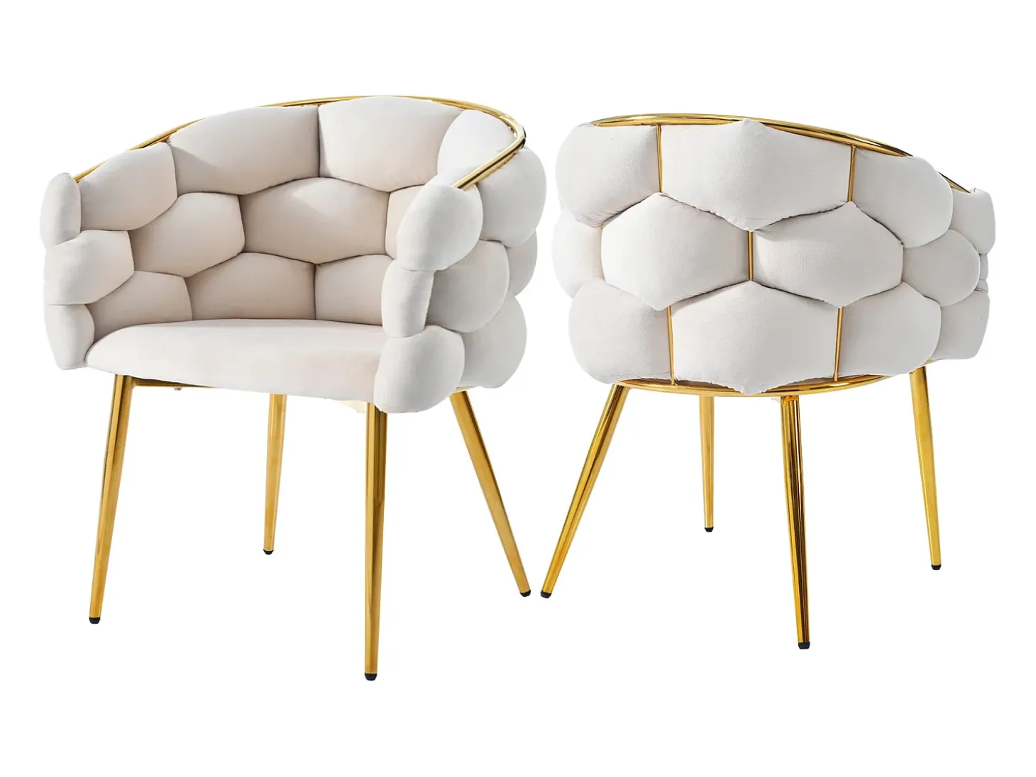 Juego de 2 sillas de terciopelo y metal, respaldo dorado – beige