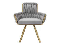 Juego de 6 sillas de terciopelo con respaldo alto y reposabrazos, giratorias 360°, de metal base – gris