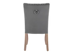Juego de 2 sillas de terciopelo gris con patas de madera curvadas, remaches negros