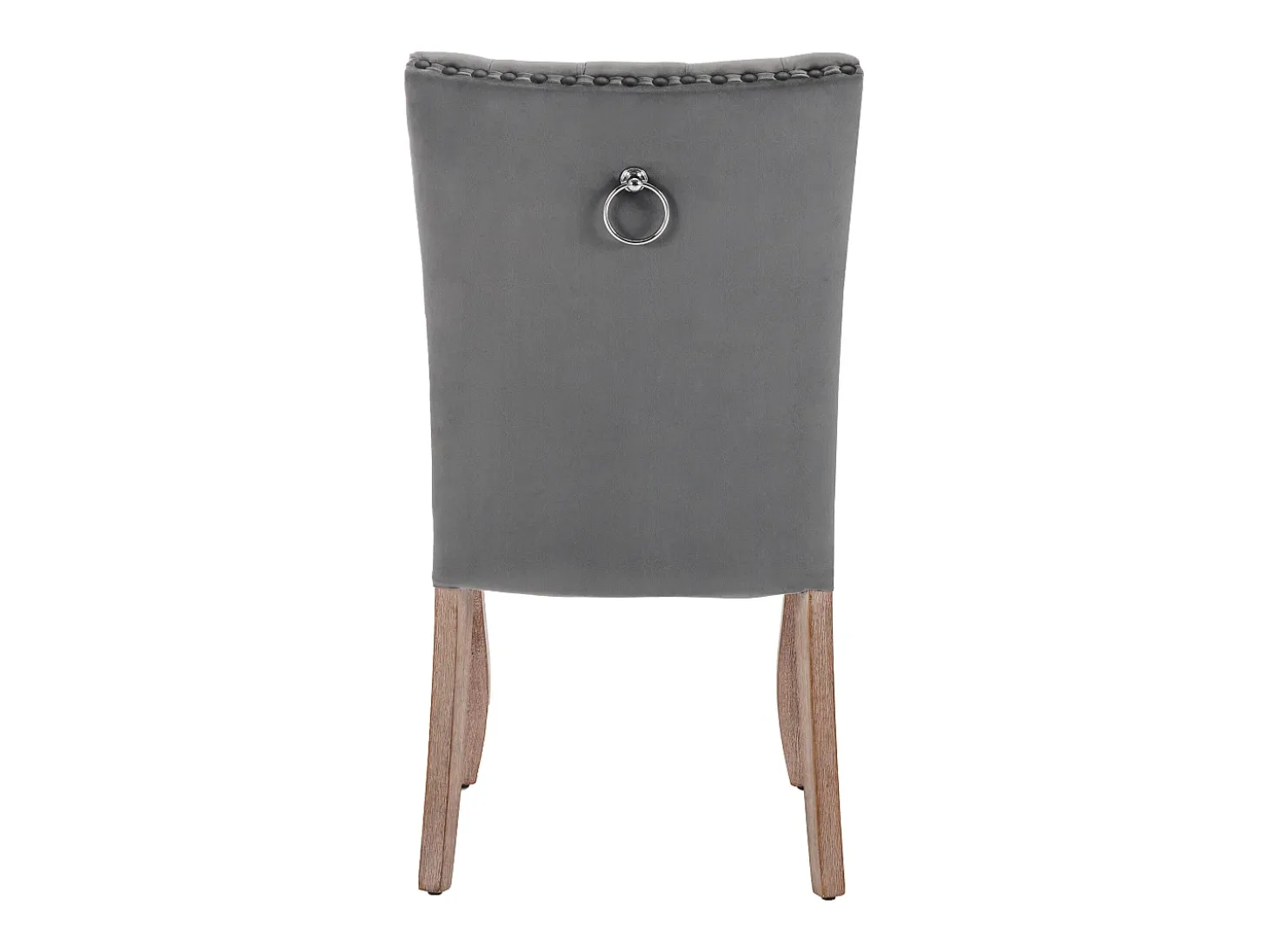 Juego de 2 sillas de terciopelo gris con patas de madera curvadas, remaches negros
