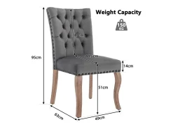 Juego de 2 sillas de terciopelo gris con patas de madera curvadas, remaches negros