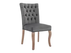 Juego de 2 sillas de terciopelo gris con patas de madera curvadas, remaches negros