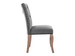 Juego de 2 sillas de terciopelo gris con patas de madera curvadas, remaches negros