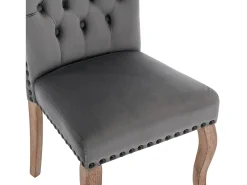 Juego de 2 sillas de terciopelo gris con patas de madera curvadas, remaches negros