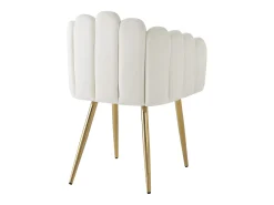 Juego de 2 sillas de terciopelo y metal, respaldo en abanico, asiento de 10 cm de grosor – beige y dorado