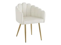 Juego de 2 sillas de terciopelo y metal, respaldo en abanico, asiento de 10 cm de grosor – beige y dorado