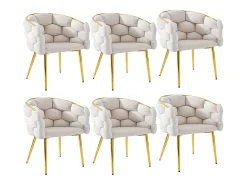 Juego de 2 sillas de terciopelo, estructura de metal dorado – beige