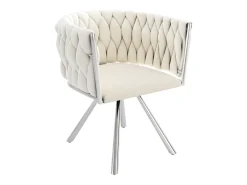 Juego de 2 sillas de terciopelo beige con respaldo tapizado y patas de metal plateado - para comedores y salas