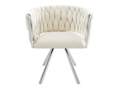 Juego de 2 sillas de terciopelo beige con respaldo tapizado y patas de metal plateado - para comedores y salas