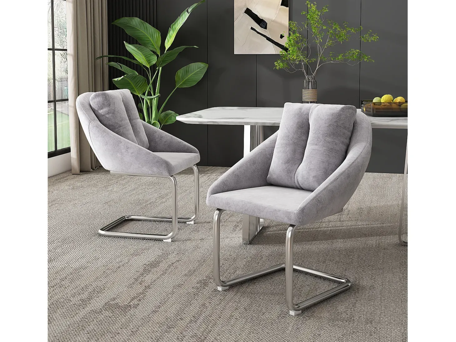 Juego de 6 sillas de terciopelo con estructura de metal – gris