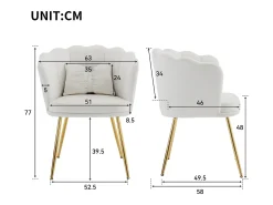 Juego de 2 sillas de terciopelo - con respaldo en forma de pétalo - patas de metal dorado - Beige