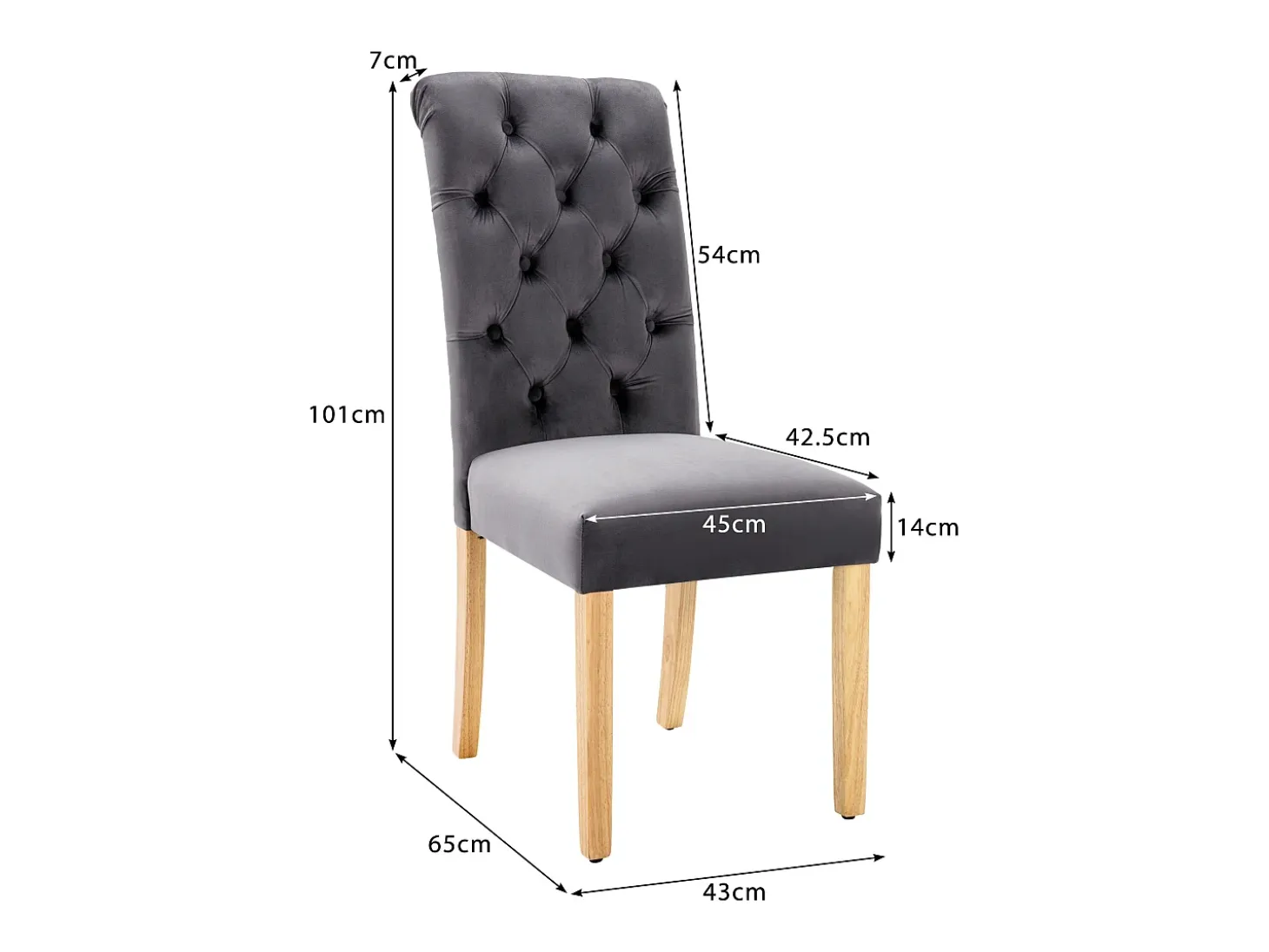 Juego de 6 sillas de terciopelo con patas de roble - Gris