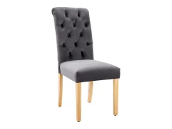Juego de 6 sillas de terciopelo con patas de roble - Gris