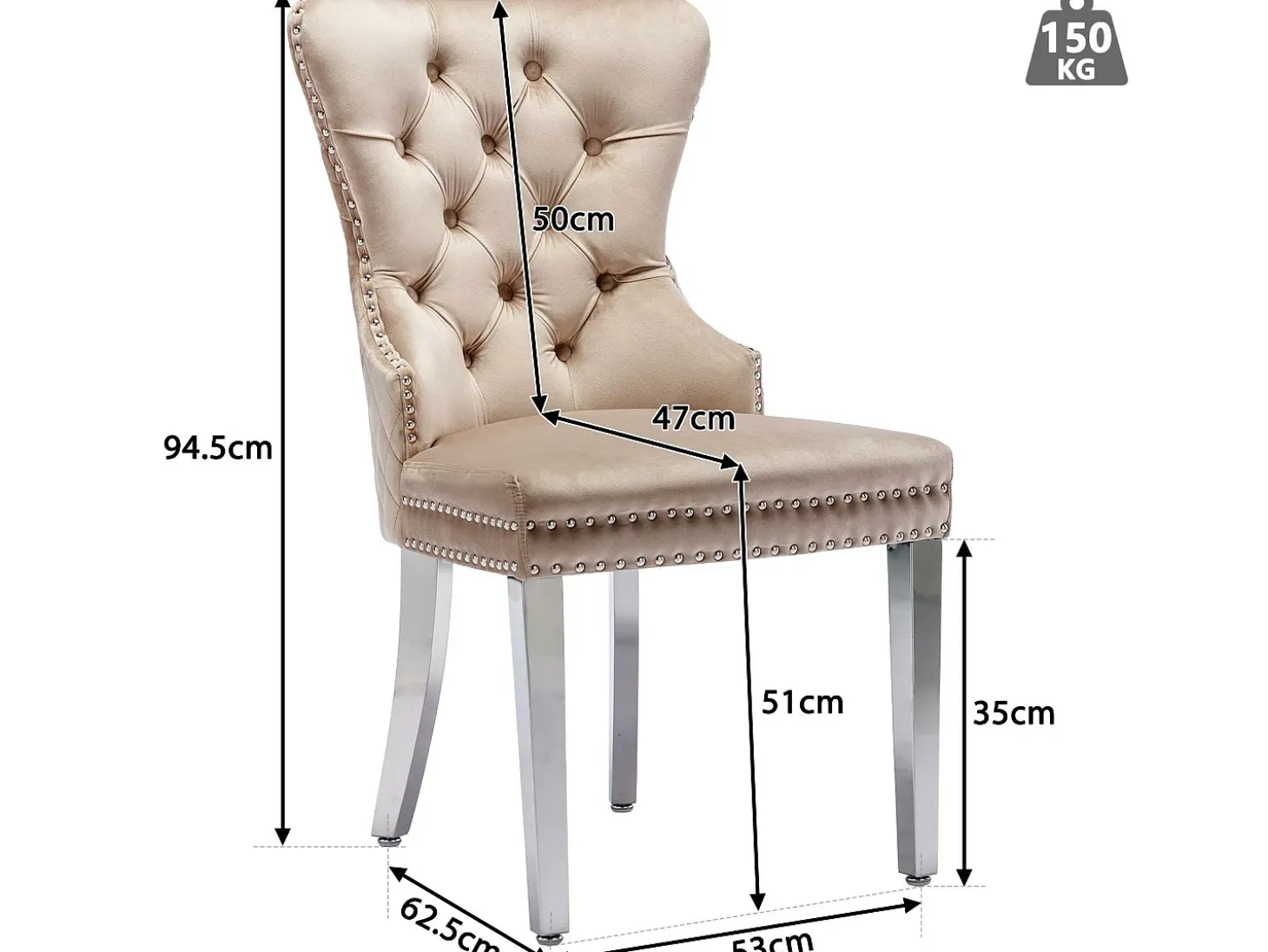 Juego de 4 sillas de terciopelo con patas de metal - Beige
