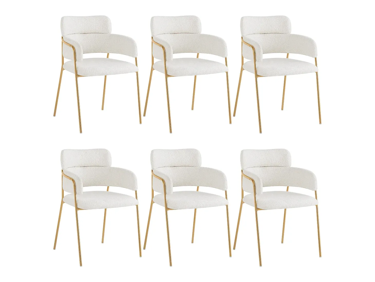 Juego de 6 sillas de terciopelo y metal – beige y dorado
