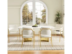 Juego de 6 sillas de terciopelo y metal – beige y dorado