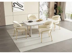 Juego de 2 sillas de terciopelo - 79 x 45 x 53 cm - para salón y dormitorio - cuatro patas de metal - beige