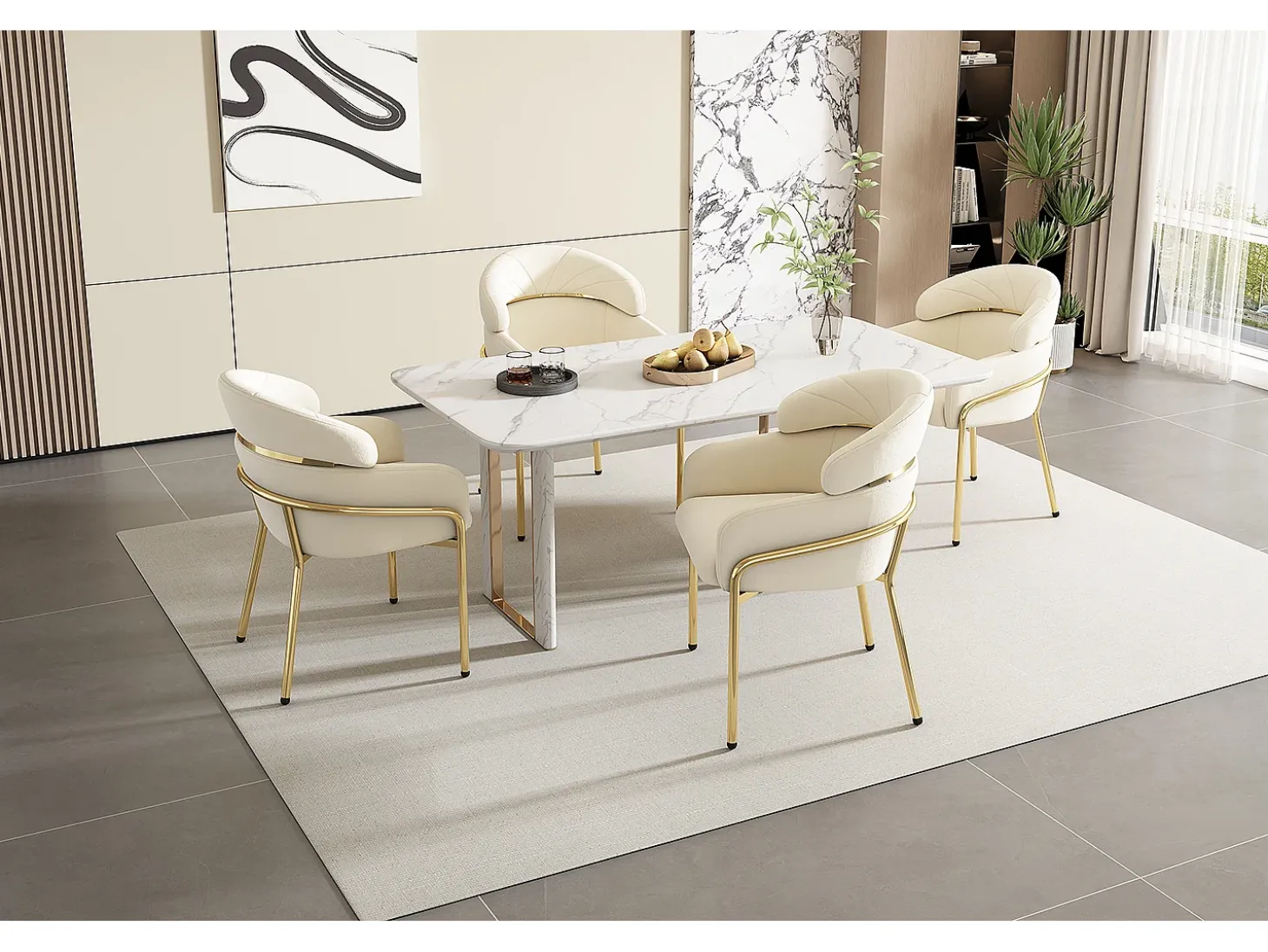 Juego de 2 sillas de terciopelo - 79 x 45 x 53 cm - para salón y dormitorio - cuatro patas de metal - beige