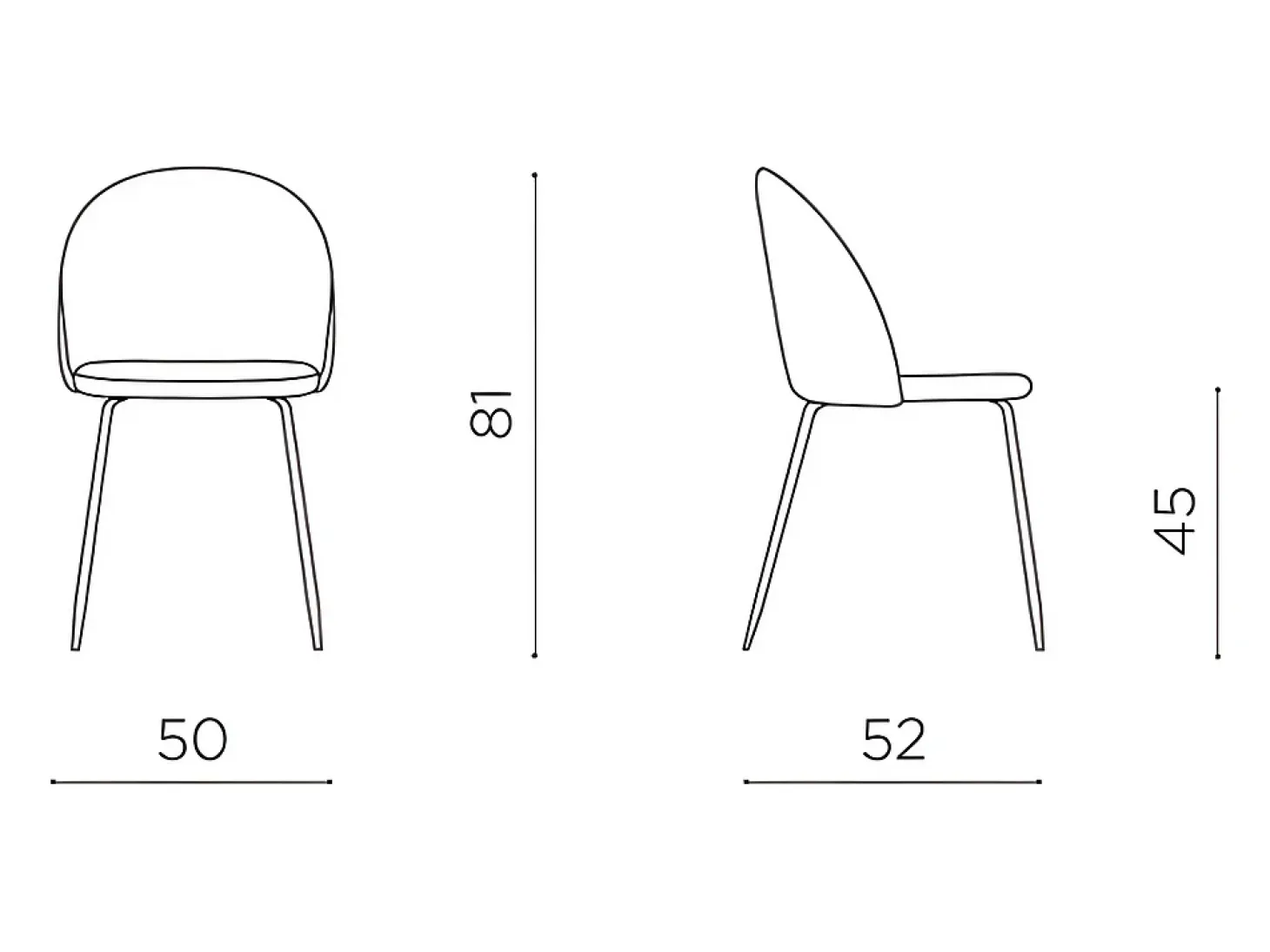 Juego de 4 sillas en moderna tela marrón "Príncipe" con revestimiento marrón y patas cm 50x52 81h
