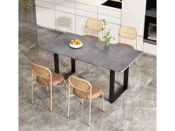 Juego de 4 sillas en PU y ratán - Patas de metal - Ergonómicas - Carga máxima 150 kg - 46×48×80 cm - Marrón