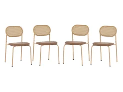 Juego de 6 sillas en PU y ratán - Patas de metal - Ergonómicas - Carga máxima 150 kg - 46×48×80 cm - Marrón