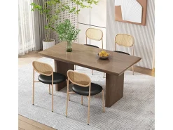 Juego de 4 sillas en PU y ratán - Patas de metal - Ergonómicas - Carga máxima 150 kg - 46×48×80 cm - Negro