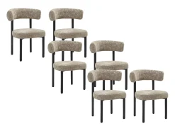Juego de 6 sillas en tejido texturizado y metal negro - Beige y blanco - SELORIN