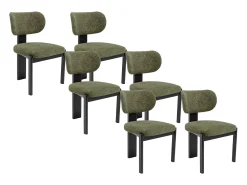 Juego de 6 sillas en tela bouclé y madera de hevea negra - Verde caqui - WILANA