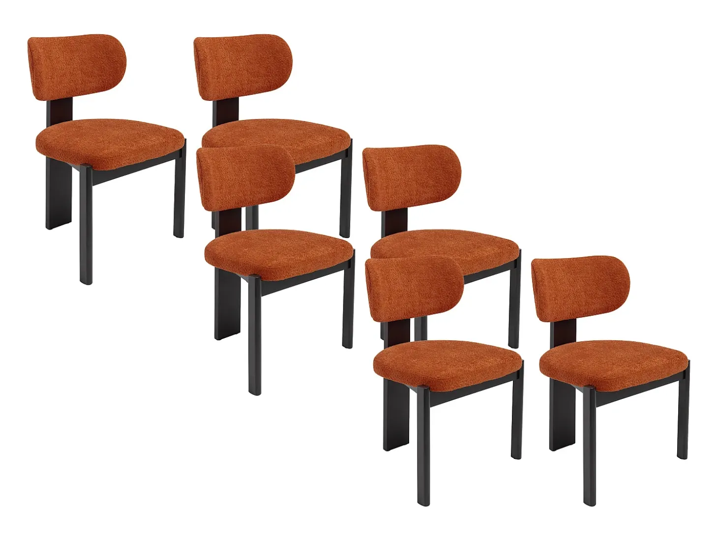 Juego de 6 sillas en tela bouclé y madera de hevea negra - Terracota - WILANA