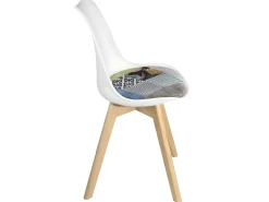 Juego de 2 sillas escandinavas, cojín de tela patchwork multicolor acolchado, asiento de plástico flexible, patas de madera LAO (floral)