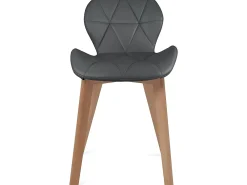 Juego de 2 sillas escandinavas de diseño para salón o comedor, asiento de cuero sintético acolchado, patas de madera de haya clara FATI (gris)