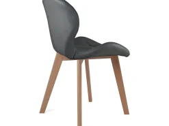 Juego de 2 sillas escandinavas de diseño para salón o comedor, asiento de cuero sintético acolchado, patas de madera de haya clara FATI (gris)