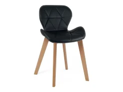 Juego de 4 sillas escandinavas de diseño para salón o comedor, asiento de cuero sintético acolchado, patas de madera de haya clara FATI (negro)