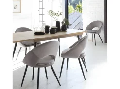 Juego de 2 sillas estilo sillón en terciopelo gris ratón Elouan, diseño escandinavo con cojín acolchado y patas de metal negro.