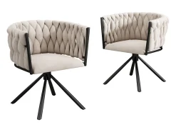 Juego de 2 sillas giratorias con patas de metal negro - Tapizadas en terciopelo - Beige