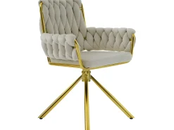 Juego de 6 sillas giratorias de terciopelo con reposabrazos - patas de metal dorado - Beige