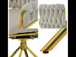 Juego de 6 sillas giratorias de terciopelo con reposabrazos - patas de metal dorado - Beige